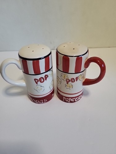 Vintage Popcorn Bowl Kitchen Prep 101 Popcorn Bowl & 2 Shakers Red, White - Picture 2 of 14