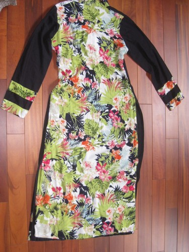 Women's Handmade Colorful Flower Maxi Dress Small Side Splits Long Sleeves - Picture 4 of 7