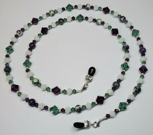 Amethyst Erinite Green/Purple/White Austrian Crystal Bead Mix Eyeglass Chain  - Afbeelding 1 van 4