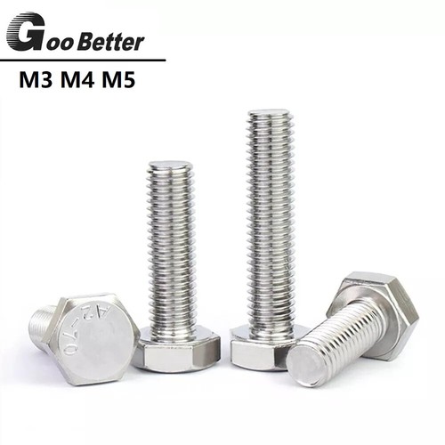 M3 M4 M5 HEXAGON HEAD SET SCREWS A4 STAINLESS STEEL HEX FULLY THREADED BOLTS - Picture 1 of 6
