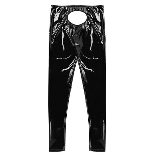 Mens Wet Look Skinny Pants Gothic Punk Open Crotch Rock Tight Long Trousers Club - Picture 44 of 47