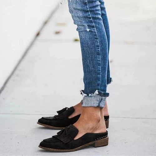 Damen-Slipper Oxford-Schuhe Freizeitschuhe Kunst-Wildleder spitz zulaufend Loafer Quaste flache Schuhe - Bild 8 von 14