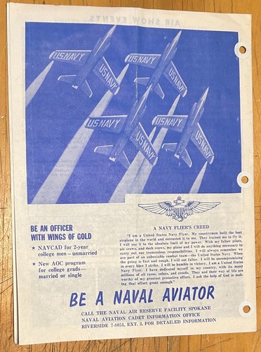 1957 US NAVY BLUE ANGELS FLIGHT TEAM SIGNED BY 7 F11F PILOTS PROGRAM SPOKANE WA - Picture 6 of 6