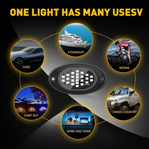 8Pc 24-LED Rock Lights Underbody Trail Rig Glow Lamp Offroad SUV Pickup Truck - Foto 9 di 26