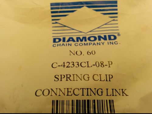 DIAMOND CHAIN CO. C-4233CL-08-P CONNECTING LINK, SPRING CLIP, NO. 60, NIB - Picture 2 of 4