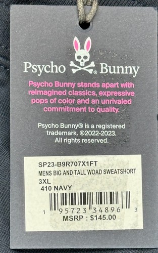 Psycho Bunny Big & Tall Woad marineblaue Herren-Sweatshorts Größe 3XL - Bild 5 von 10