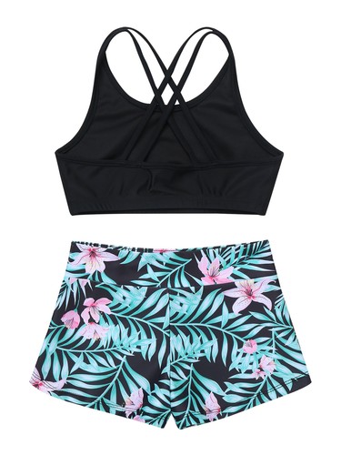 Girls 2 Piece Swimsuit Crisscross Back Bra Top with Shorts Tankini Bathing Suits - Picture 10 of 90