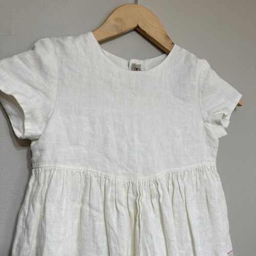 Vintage Oleanna Linen Blend Babydoll Dress Girls 3/4* Ivory Poppies Italy Kids - Picture 4 of 9