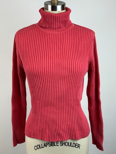 LL Bean Long Sleeve Deep Salmon Ribbed Knit Turtleneck Sweater * MED - Picture 1 of 4