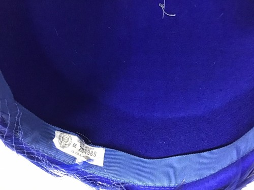 Vintage 1950s Blue Feather and Wool Pillbox Hat Terry Sales Corp. - Picture 10 of 12
