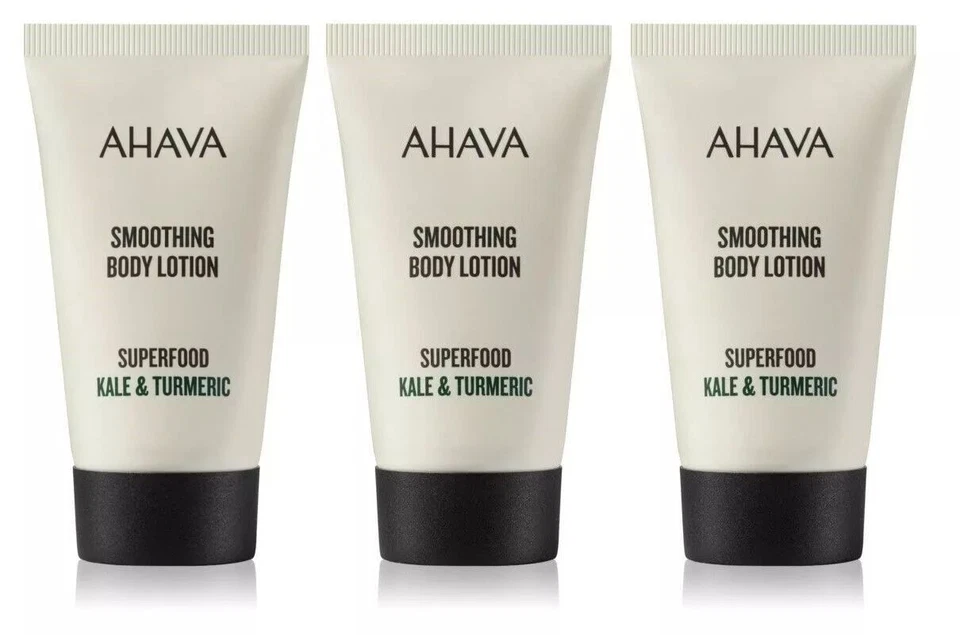 Ahava Smoothing Body Lotion Kale & Tumeric Superfood 40ml x 3 Triple Pack 120ml - Image 2 of 4