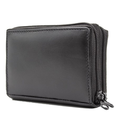 Black Leather Women French Wallet Zip Coin Holder - Picture 1 of 15