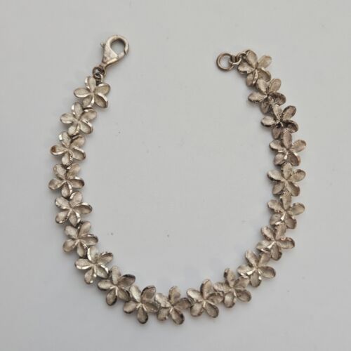 PULSERA DE ESLABONES FLOR PLUMERIA PLATA DE LEY 925 6,75" 7,7 g - Imagen 2 de 7