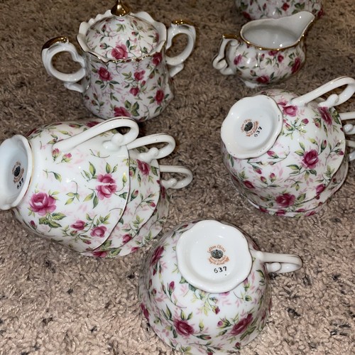 Vtg 24 Piece Lefton China Rose Chintz Coffee Pot Creamer & Sugar Bowl 600 Series - Picture 4 of 8
