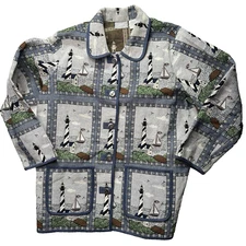 Blair Nautical Lighthouse Print Jacket Coastal Grandma Quilt Style Women Sz 2XL