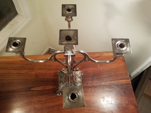 Vintage Silverplate Five (5) Candle Pedestal Candelabra Gorgeous - Picture 6 of 12