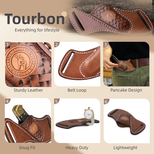 Cuchillo de hoja plegable de cuero TOURBON funda cinturón cuchillos de bolsillo estuche EDC-Mano izquierda - Imagen 6 de 24