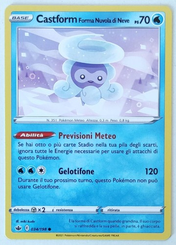 POKEMON Castform Forma Nuvola di Neve 034/198 REGNO GLACIALE Comune ITA MINT