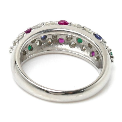 Markenlos Pt900 Ring Diamant 1,55ct Smaragd 0,25ct Rubin 0,48ct Saphir US #6,5 - Bild 4 von 8