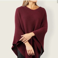 Love Your Melon Women's O/S 100 Cotton Knit Burgundy Maroon Poncho Shawl