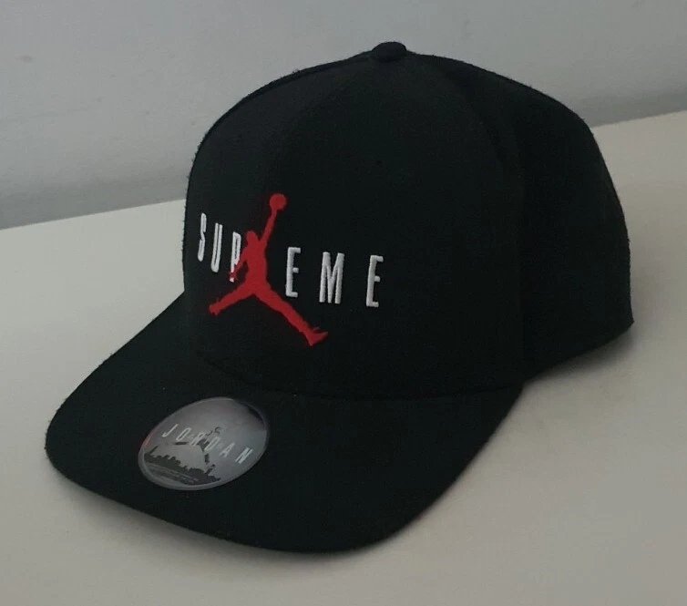 FW15 Supreme X Jordan Schwarz 6 Panel Cap Jumpman Hut Seltene