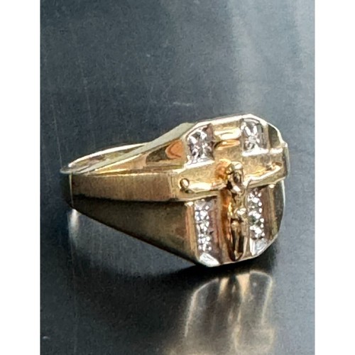 MENS YELLOW GOLD AND DIAMOND CRUSIFIX RING SIZE 11 SKY - Picture 7 of 10