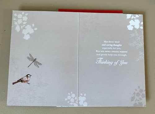 "Words of Comfort" Swallow & Dragonfly in Tree, Gold Accent Thinking of You Card - Picture 3 of 5