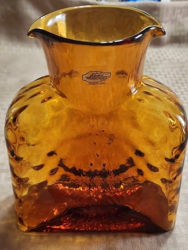 Blenko Glass Pitcher Vase Tangerine Art Paperweight w / Sticker