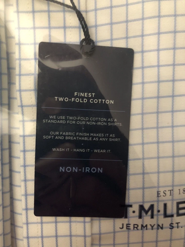 TM Lewin 18/36 Slim NI Sarga Cielo Rejilla Comprobación en Tierra Blanca con Puños Franceses Nuevo con Etiquetas Foto 4 de 4