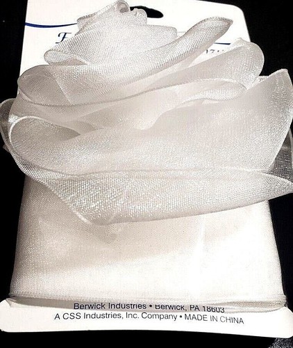 Berwick Organza Ribbon & Rose Clip - WHITE - 1-1/2" x 9 ft (3 yds) - Picture 2 of 3