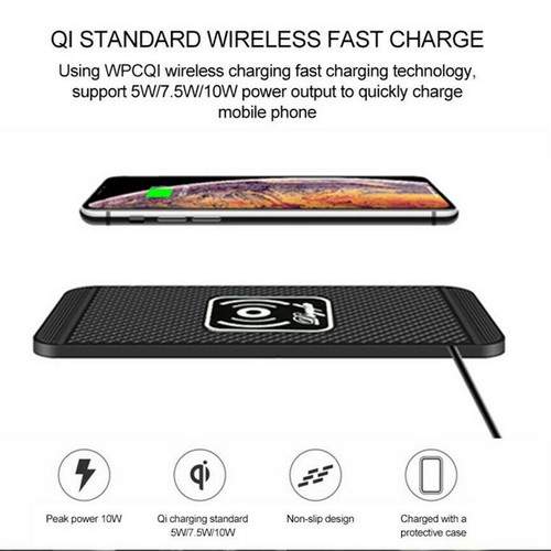 Car Wireless Fast Charger Pad Cordless Phone Charging Mat Nonslip iPhone Android - Picture 2 of 12