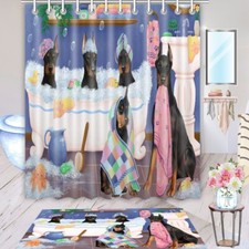 Halloween Doberman Dog Bath Mat  Shower Curtain Combo Bathtub Curtain Screens