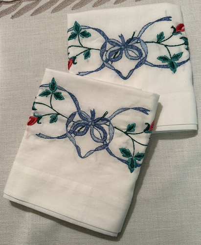 PAIR PILLOW CASES VINTAGE HEART,BOW & ROSES POLY-COTTON POLY-COTTON HEIRLOOMS