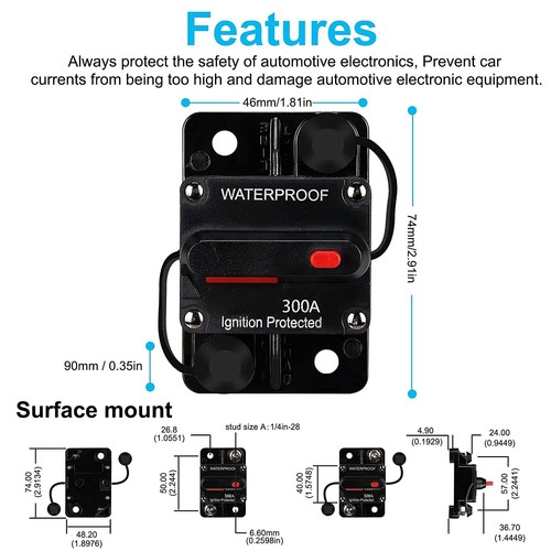 Premium 100-300AMP DC 12V Circuit Breaker Auto Marine Stereo Audio Fuse Reset - Picture 26 of 30