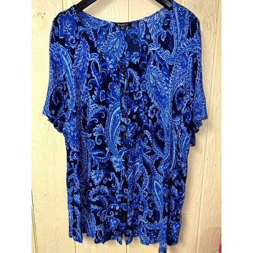 Roaman's Tunic Top Womens 30W Crinkle Gauze Button Blouse Paisley Bollywood - Picture 2 of 7