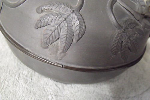19TH CENTURY CHINESE HAND MADE PEWTER SEMI PRECIOUS STONES GOOD LUCK MONEY BOWL - Bild 9 von 11