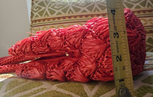 Vintage 50s 60s LESCO Raffia Straw RED Handbag Bag Purse KISSLOCK Mad Men MAISEL - Picture 11 of 17