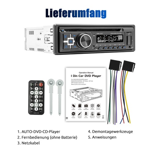 Autoradio Bluetooth Freisprecheinrichtung USB FM AUX-IN MP3 1DIN DVD CD TF AM BT - Bild 11 von 12
