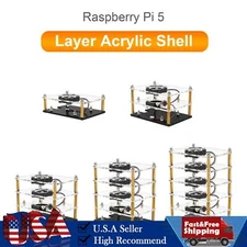 Multi-Layer Acrylic Shell Raspberry pi5 Transparent Protective Case Cooling Fan