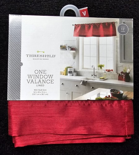Threshold 54" X  15" L Red Faux Silk Lined Window Curtail Valance NEW - Picture 1 of 2