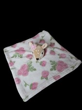 HB Hudson Baby FAWN Deer SECURITY BLANKET White Pink Roses Soft Plush LOVEY