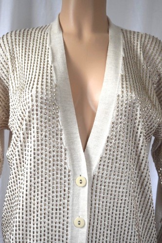 Stella MacCartney Cardigan beige Wolle/Seide Perlen vorne Knopfverschluss Größe 44 - Bild 2 von 8
