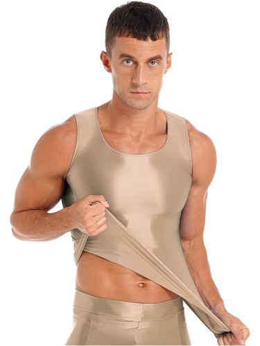 Mens Glossy Smooth Tank Top Stretchy Sleeveless Vest Yoga Gym Fitness Crop Shirt - Picture 85 of 108