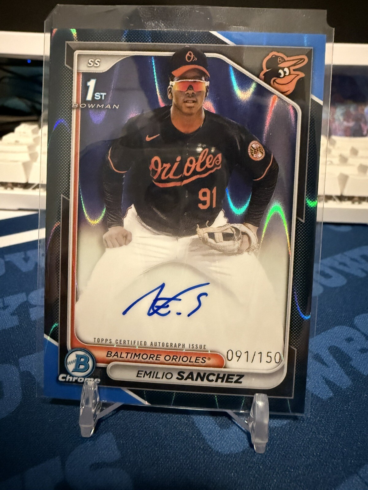 2024 Bowman Chrome - 1st Bowman - Emilio Sanchez Blue RayWave Auto SP #/150 MINT