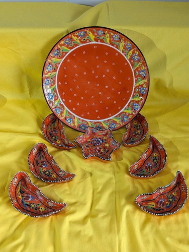 8 Piece Handmade/Hand Painted Ceramic Breakfast Platter/Dipping Set - Picture 6 of 13