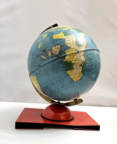 VINTAGE METAL WORLD GLOBE REPLOGLE MID CENTURY 8" PIVOTING BRASS HANGER BOOK - Picture 16 of 23