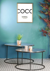 Aluminium Top Coffee Tables Set Of Two Side End Table Living Room Black Iron Ebay