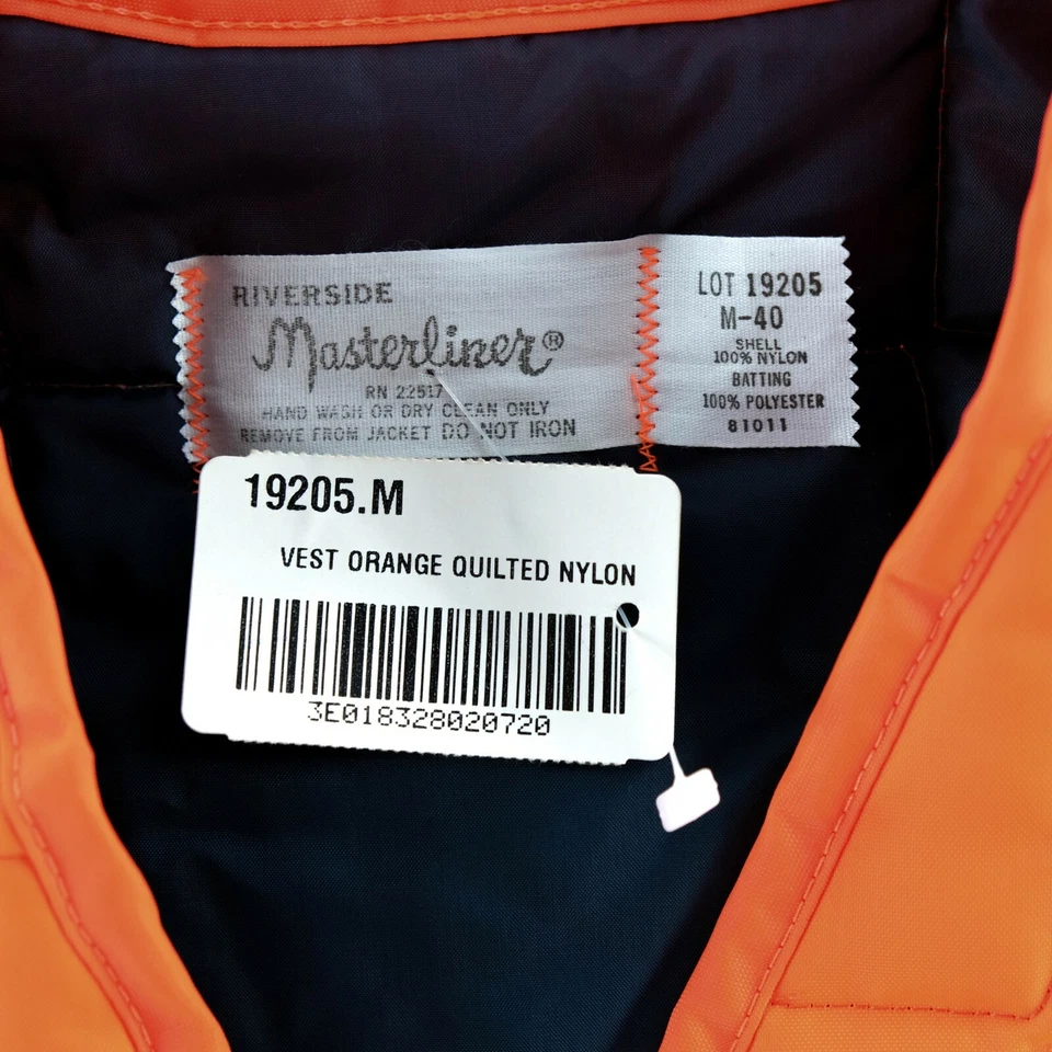 Riverside Quilted Workwear Nylon Orange Vest Button Down M M/40 - Image 3 of 4