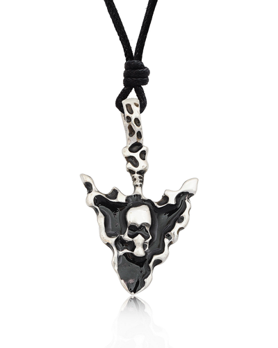 Indian Arrow Head Skull Silver Pewter Charm Necklace Pendant Jewelry - Bild 4 von 5
