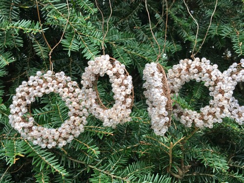 RUSTIC WIRE WOVEN OPAQUE BEAD 3” CHRISTMAS WREATH ORNAMENTS-LOOP HANGER-5”(#B) - Picture 1 of 5